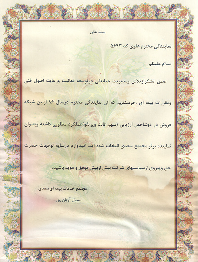 نماینده برتر بیمه ایران در سال 1386